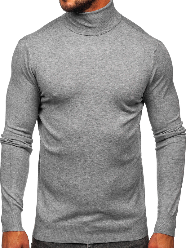 Herren Rollkragenpullover Basic Grau Bolf W1-1728