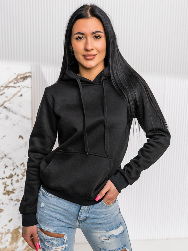 Damen Kapuzenpullover mit Kängurutasche Schwarz Bolf W02A1