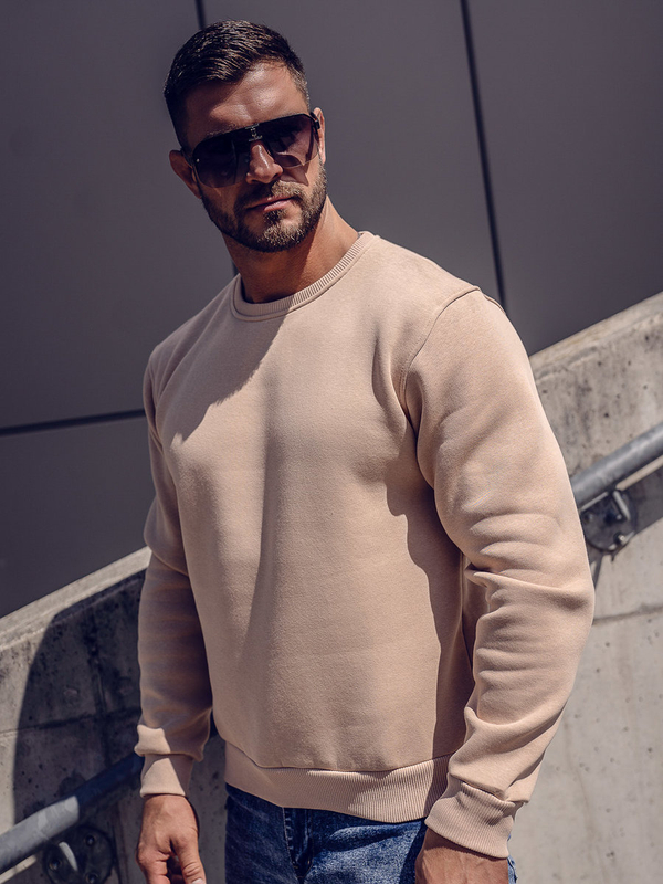 Herren Warmes Sweatshirt ohne Kapuze Beige Bolf 2001A