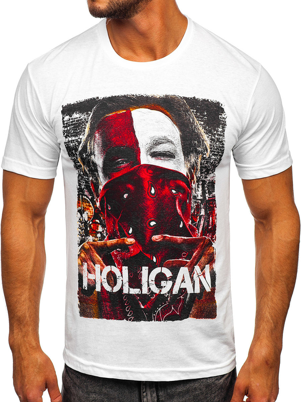 Herren Baumwollshirt T-Shirt mit Motiv Weiß Bolf CMR18