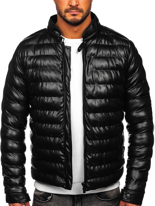 Herren Gepolstarte Kunstlederjacke Schwarz Bolf 5M796