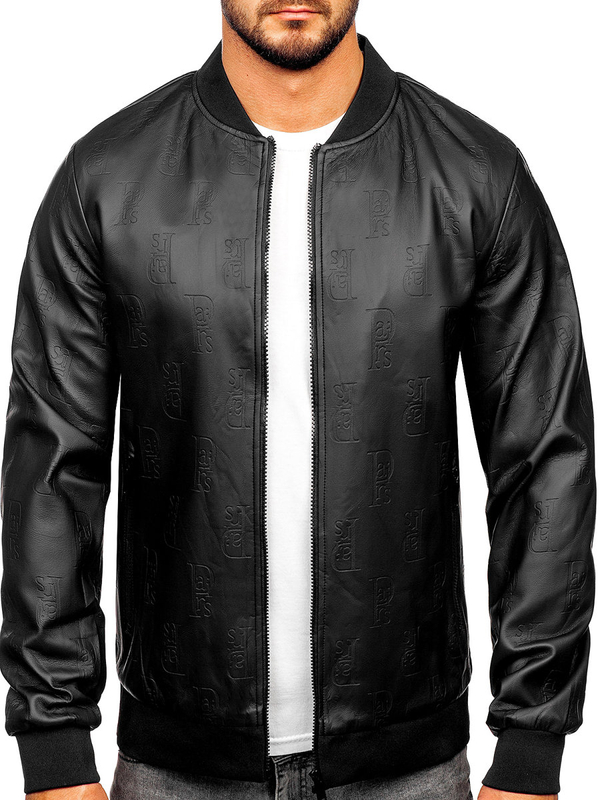 Herren Kunstlederjacke Bomberjacke Schwarz Bolf 3A66