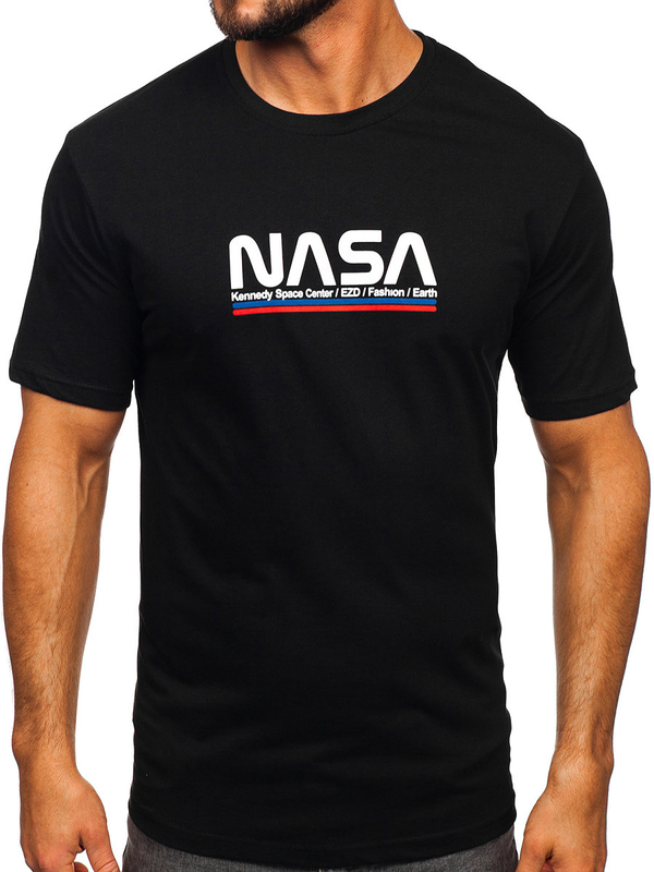 Herren Baumwoll T-Shirt mit Motiv Schwarz Bolf 14749