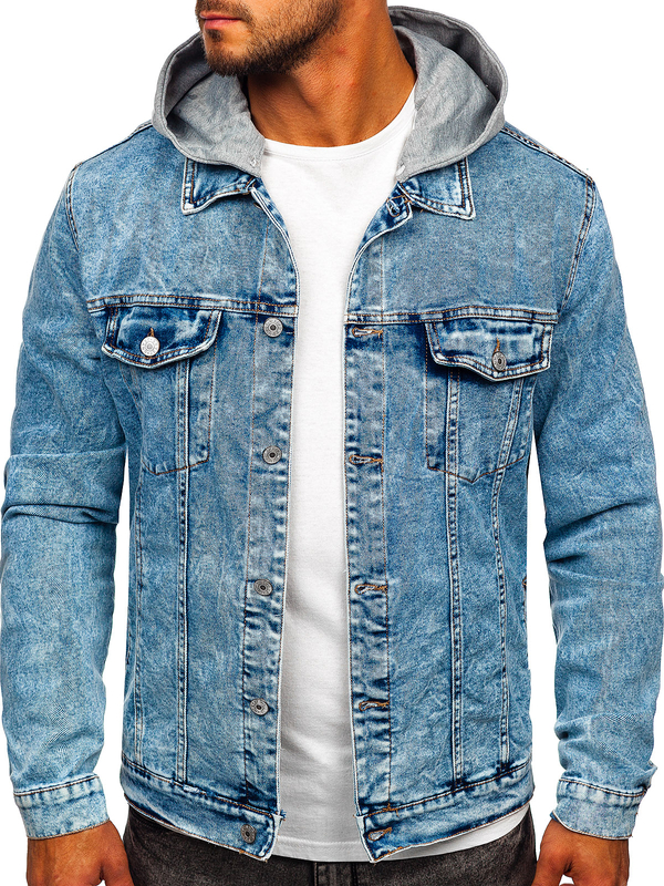 Herren Jeansjacke mit Kapuze Dunkelblau Bolf HY958