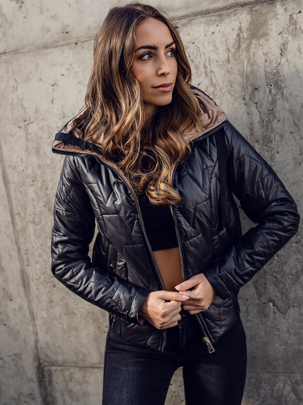 Damen Gepolsterte Übergangsjacke mit Kapuze Schwarz Bolf B8219A