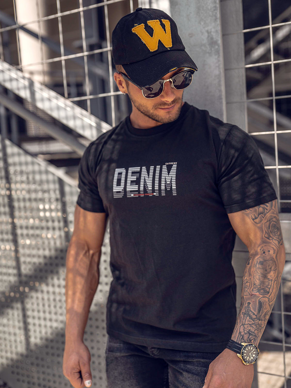 Herren Baumwoll T-Shirt mit Motiv Schwarz Bolf 14787