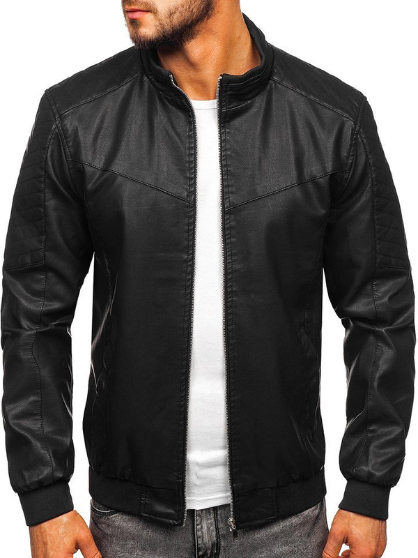 Herren Kunstlederjacke Schwarz Bolf 1123