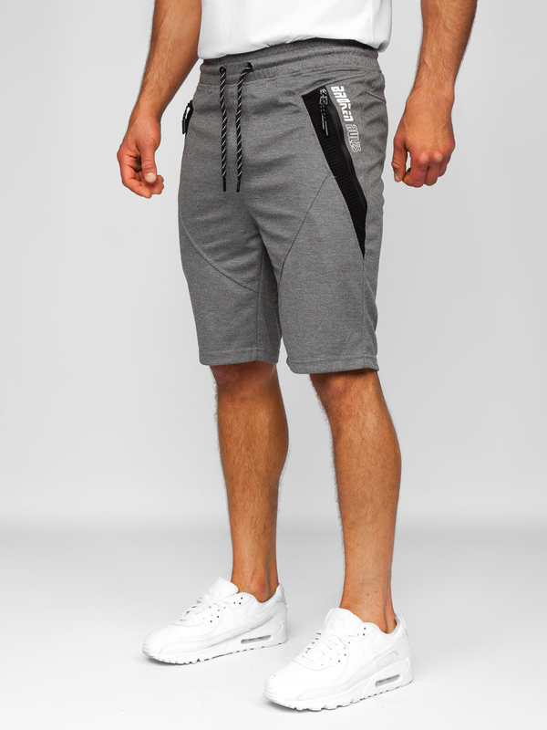 Herren Kurze Sporthose Shorts Grau-Schwarz Bolf Q3878