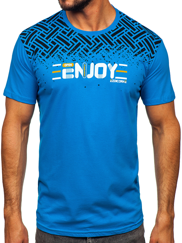 Herren Baumwoll T-Shirt mit Motiv Azurblau Bolf 14720