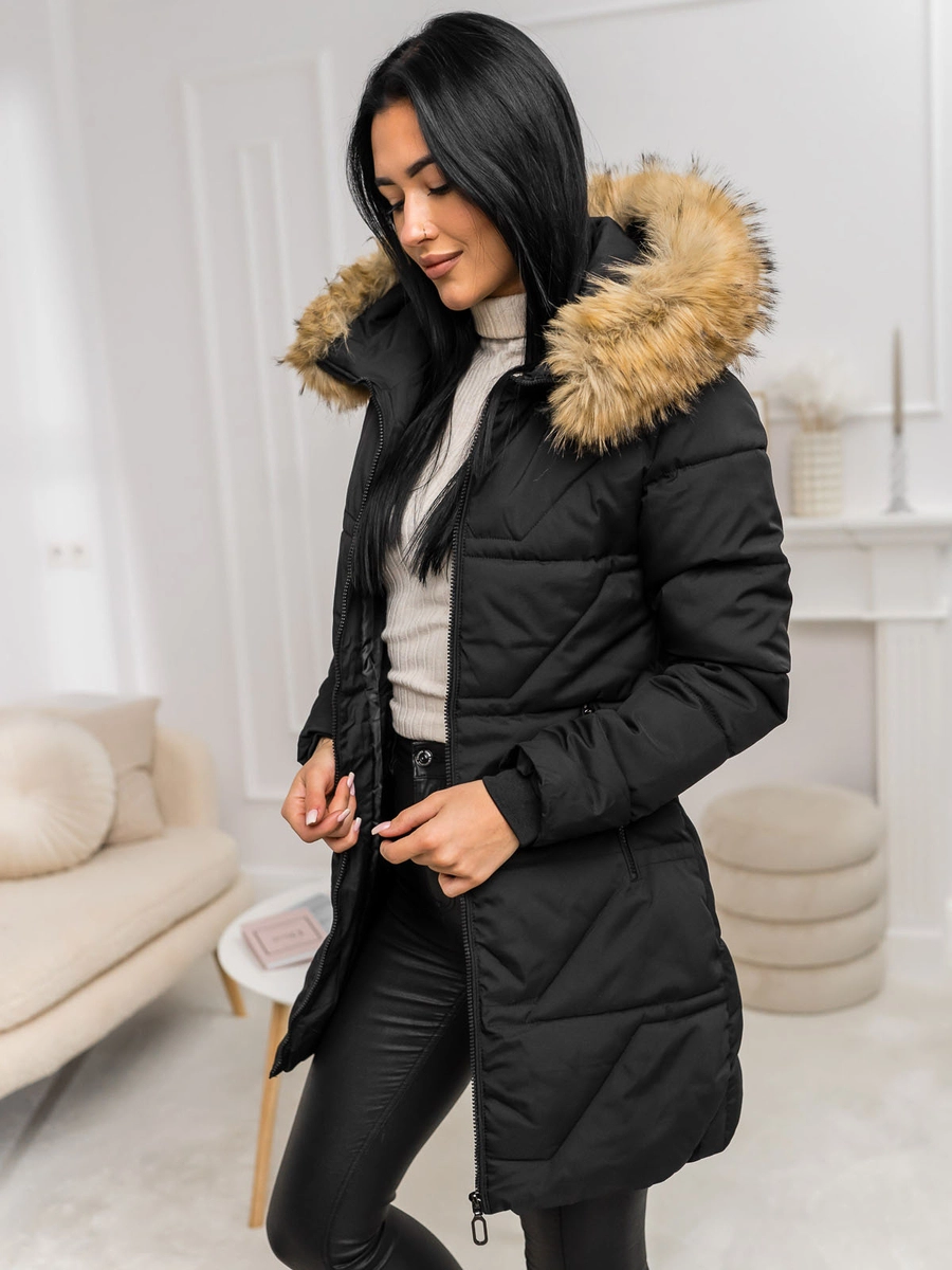 Damen Winterjacke mit Kapuze Schwarz-Braun Bolf 16M9099