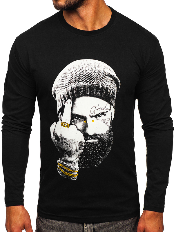 Herren Longsleeve mit Motiv Schwarz Bolf 146742