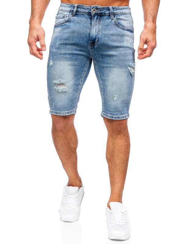Herren Kurze Hose Jeansshorts Azurblau Bolf KG3932