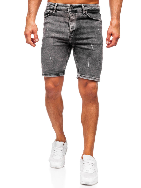 Herren Kurze Jeanshose Shorts Schwarz Bolf 0668