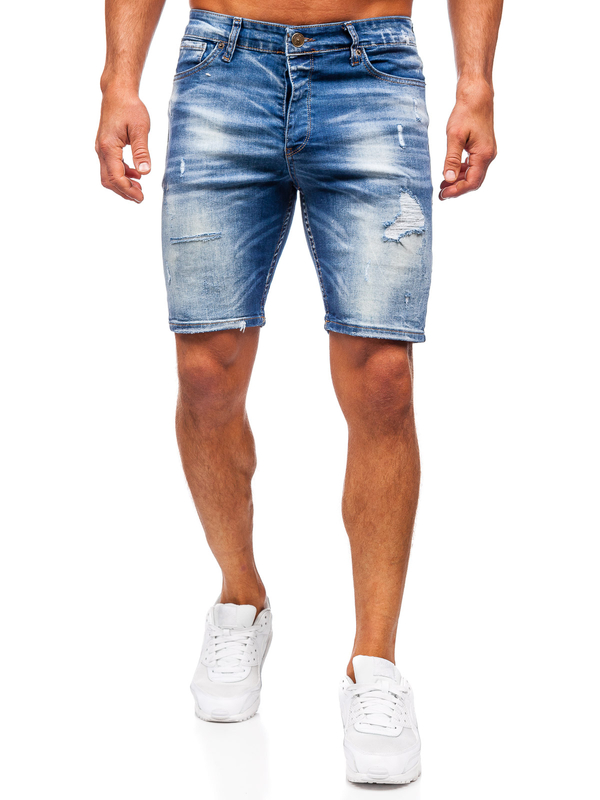 Herren Kurze Jeanshose Jeansshorts Dunkelblau Bolf 0581