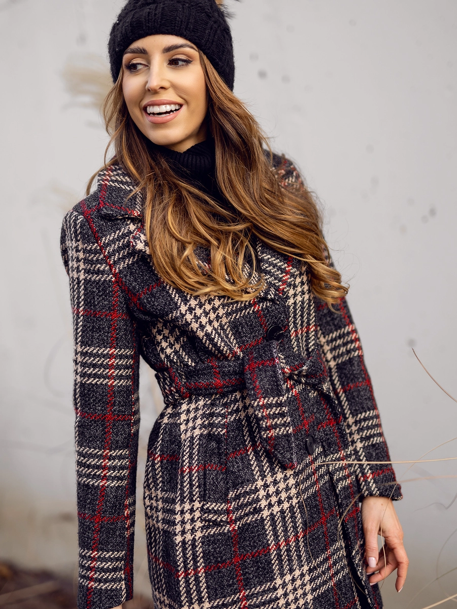 Damen Warmer Wintermantel mit Gürtel Lang Schwarzgrau Bolf OMDL011