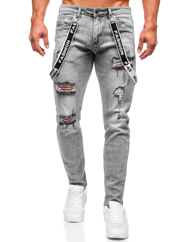 Herren Jeanshose slim fit mit Hosenträgern Grau Bolf KX952