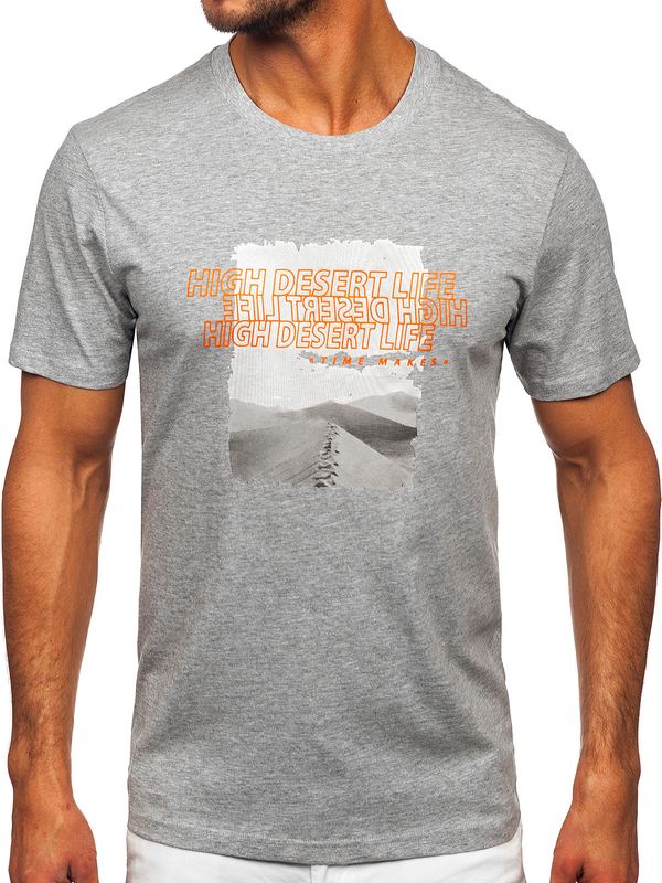 Herren Baumwoll T-Shirt mit Motiv Grau Bolf MPO3465