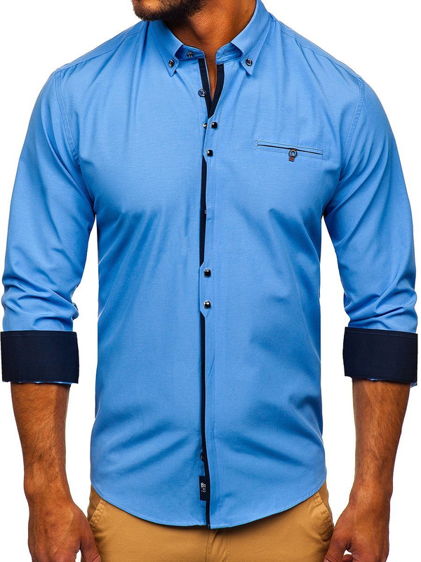Herren Hemd Elegant Langarm Hellblau Bolf 7720
