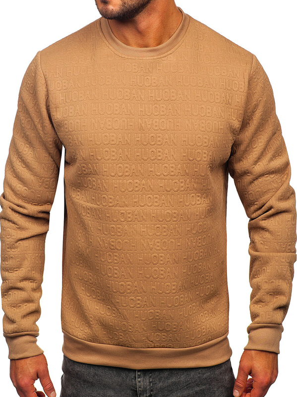 Herren Sweatshirt mit Motiv ohne Kapuze Beige Bolf LJ0599