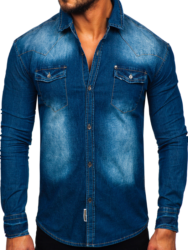 Herren Jeanshamd Langarm Blau Bolf MC704B