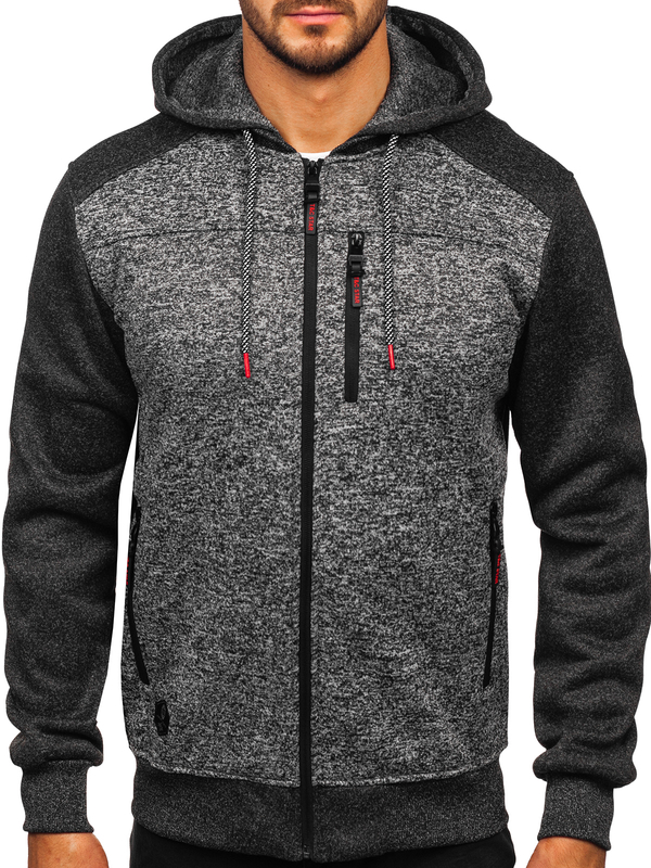 Herren Sweatjacke Sweatshirt Jacke mit Kapuze Schwarzgrau Bolf TC1219