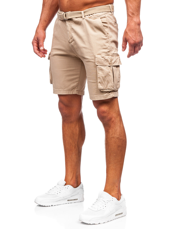 Herren Kurze Stoffhose mit Gürtel Cargoshorts Camel Bolf 010