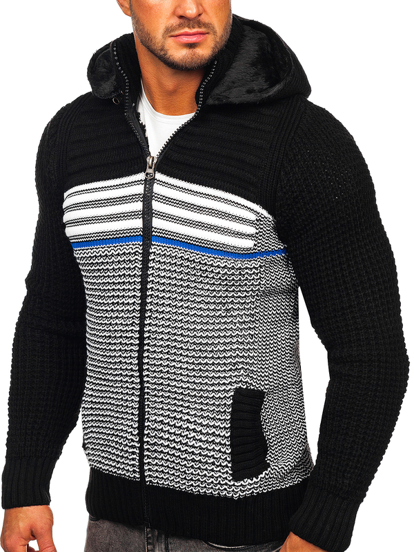 Herren Pullover mit Reißverschluss und Kapuze Warme Sweatjacke Schwarz Bolf 2048