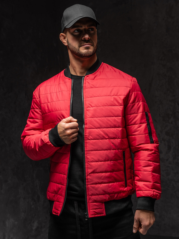 Herren Gepolsterte Übergangsjacke Bomberjacke Rot Bolf MY-02A1