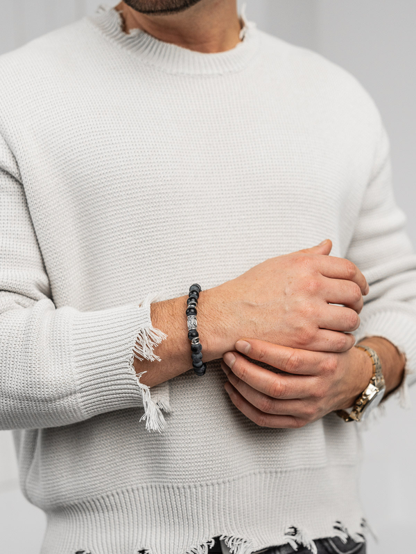 schwarzes Herren Armband Glasperlen auf Gummiband Bolf TT4912