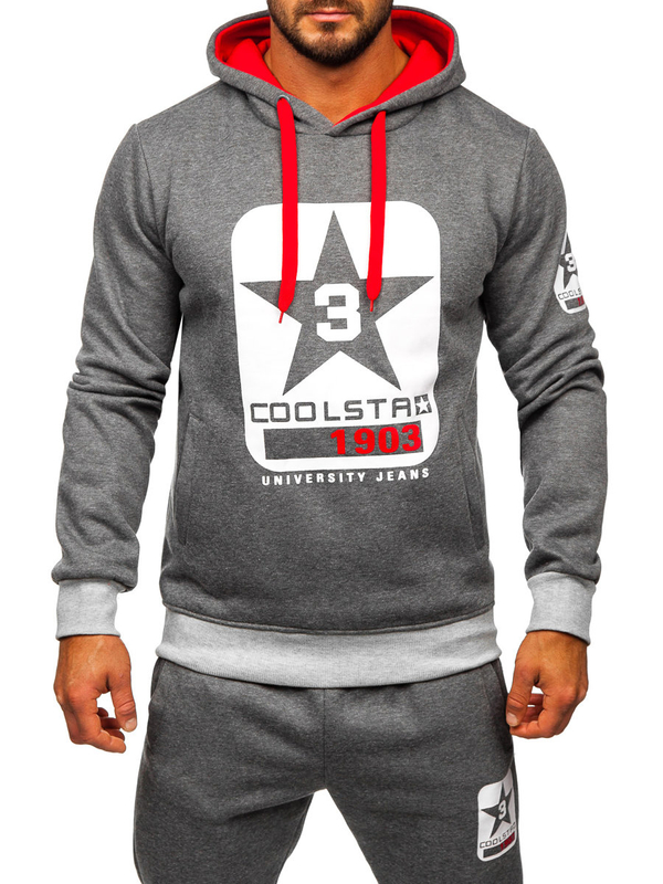 Herren Trainingsanzug mit Kapuze Sport Set Zweileiler Schwarzgrau Bolf 8C59