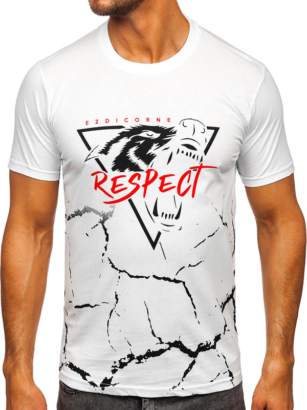 Herren Baumwoll T-Shirt mit Motiv Weiß Bolf 5035