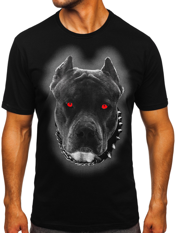 Herren Baumwoll T-Shirt mit Motiv Schwarz Bolf 5066