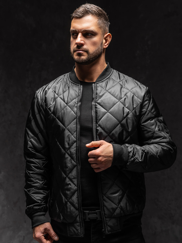 Herren Gepolsterte Übergangsjacke Bomberjacke Schwarz Bolf MY-01A1