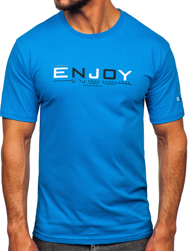 Herren Baumwoll T-Shirt mit Motiv Azurblau Bolf 14739
