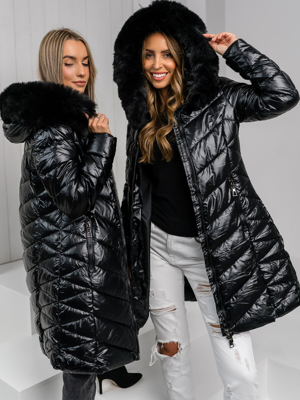 Damen Gepolsterte Winterjacke mit Kapuze Schwarz Bolf 5M3139A