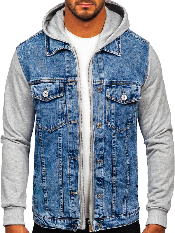 Herren Jeansjacke mit Kaupze Blau Bolf HY1017