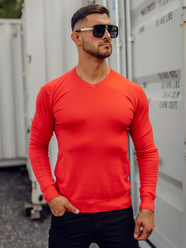 Herren Pullover mit V-Ausschnitt Orange Bolf YY03
