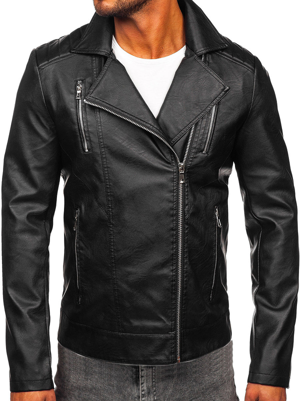 Herren Kunstlederjacke Bikerjacke Schwarz Bolf 11Z8067