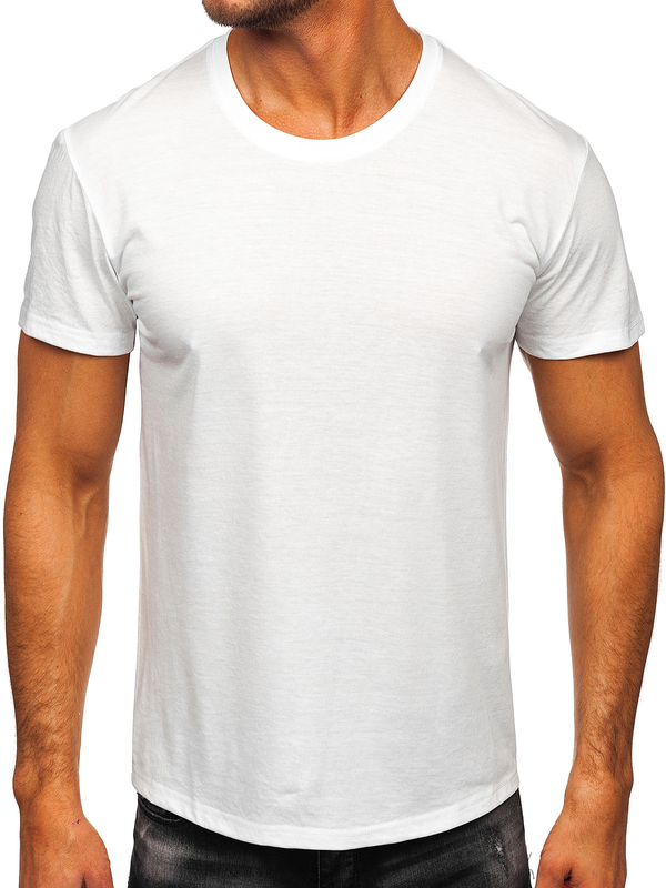Herren Baumwoll T-Shirt Uni Weiß Bolf 67T1299