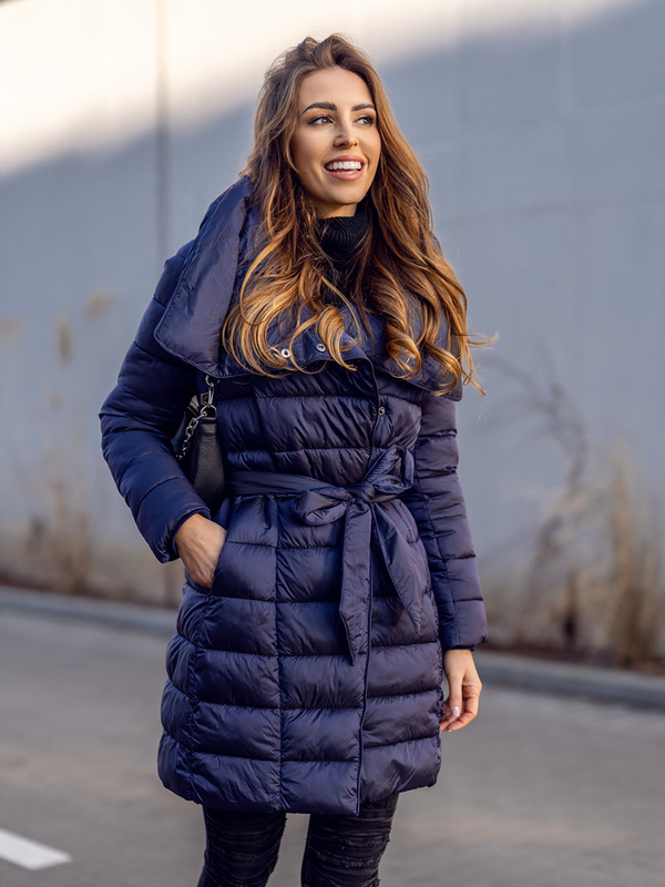 Damen Winterjacke Lang Dunkelblau Bolf J9061