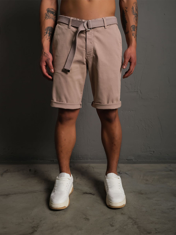Herren Kurze Stoffhose mit Gürtel Hellbraun Bolf 0010