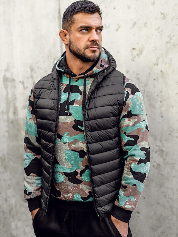 Herren Steppweste mit Kapuze Schwarz Bolf 13072A