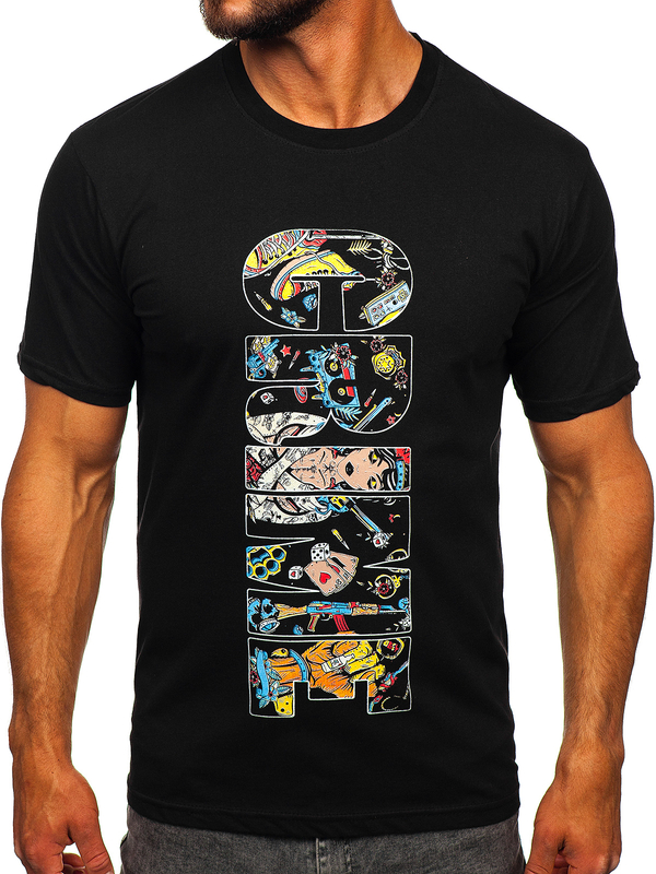 Herren Baumwoll T-Shirt mit Motiv Schwarz Bolf 143023