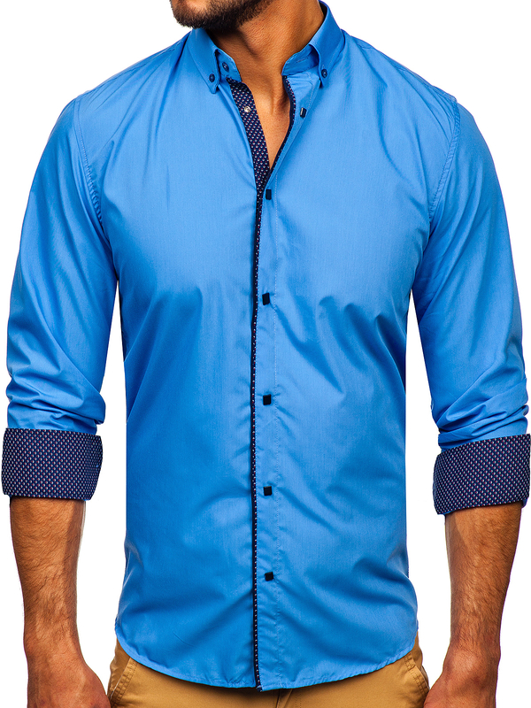 Herren Hemd Langarm Elegant Blau Bolf 7724-1