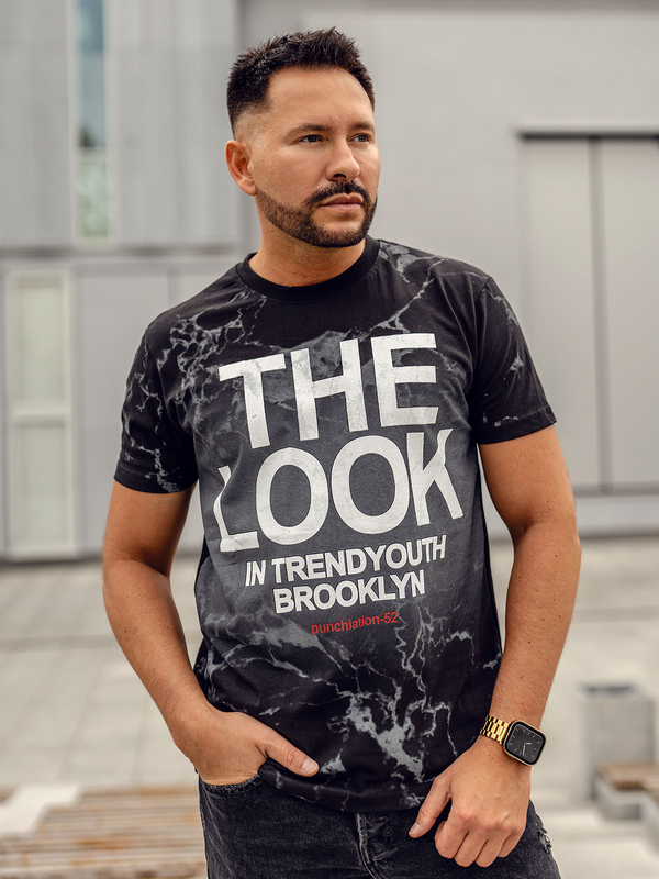 Herren Baumwoll T-Shirt mit Motiv Schwarz Bolf 627A-1