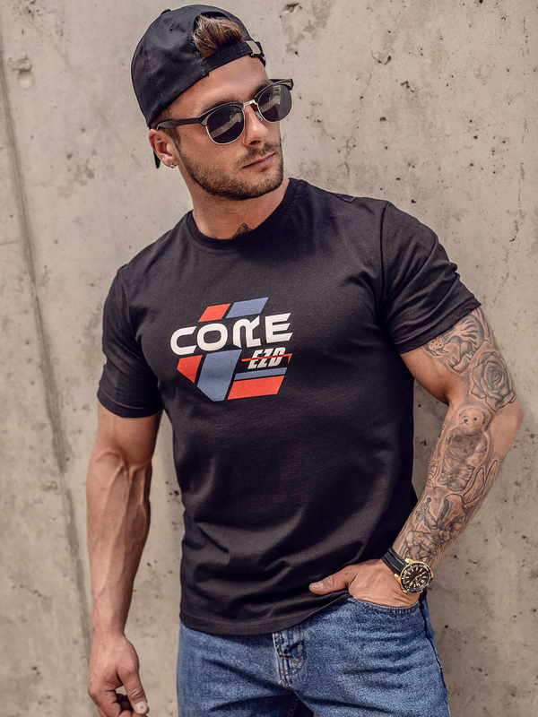 Herren Baumwoll T-Shirt mit Motiv Schwarz Bolf 14782A