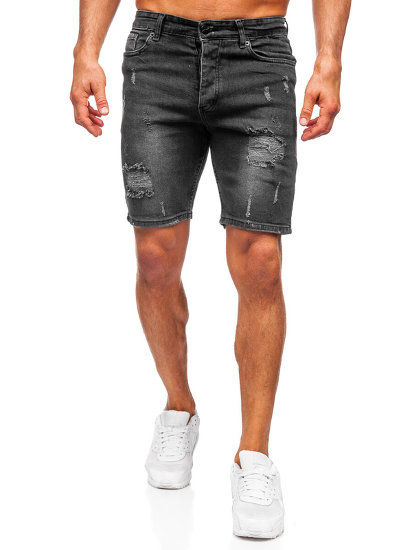 Herren Kurze Jeanshose Jeansshorts Schwarz Bolf 0491