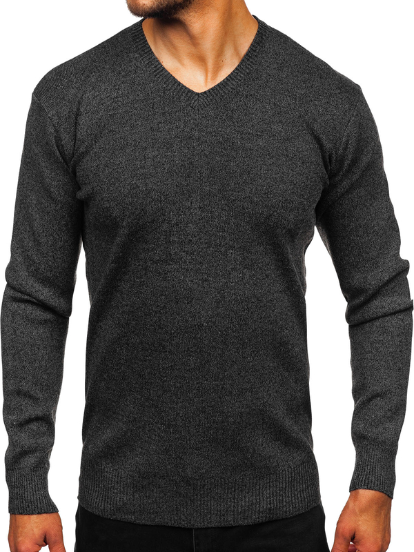 Herren Pulover mit V-Ausschnitt Schwarzgrau Bolf S8725