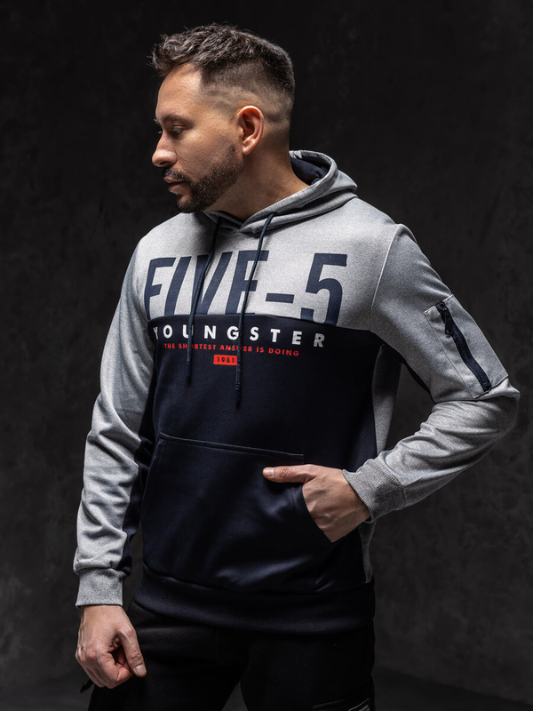 Herren Kapuzenpullover mit Motiv Dunkelblau Bolf HY972A1