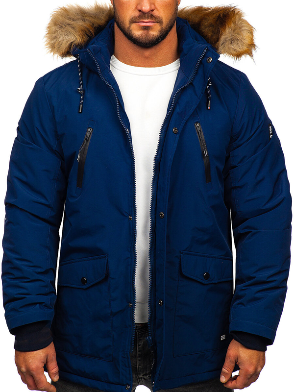 Herren Winterjakce Parka Alaska Dunkelblau Bolf WX032C